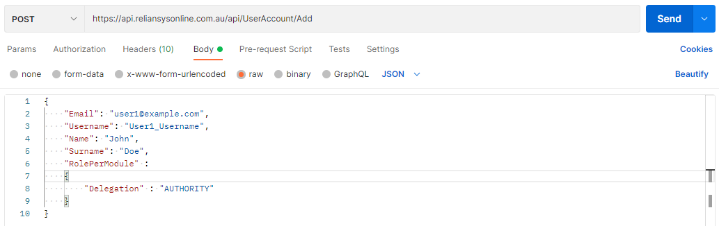 Postman Production POST Example